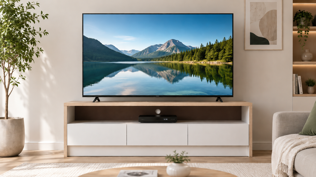 TV Stand 32mm top with shelf and 3 drawers – lifestyle room setting