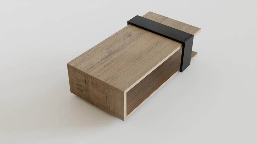 Loft Coffee Table – angled view, oak and black finish