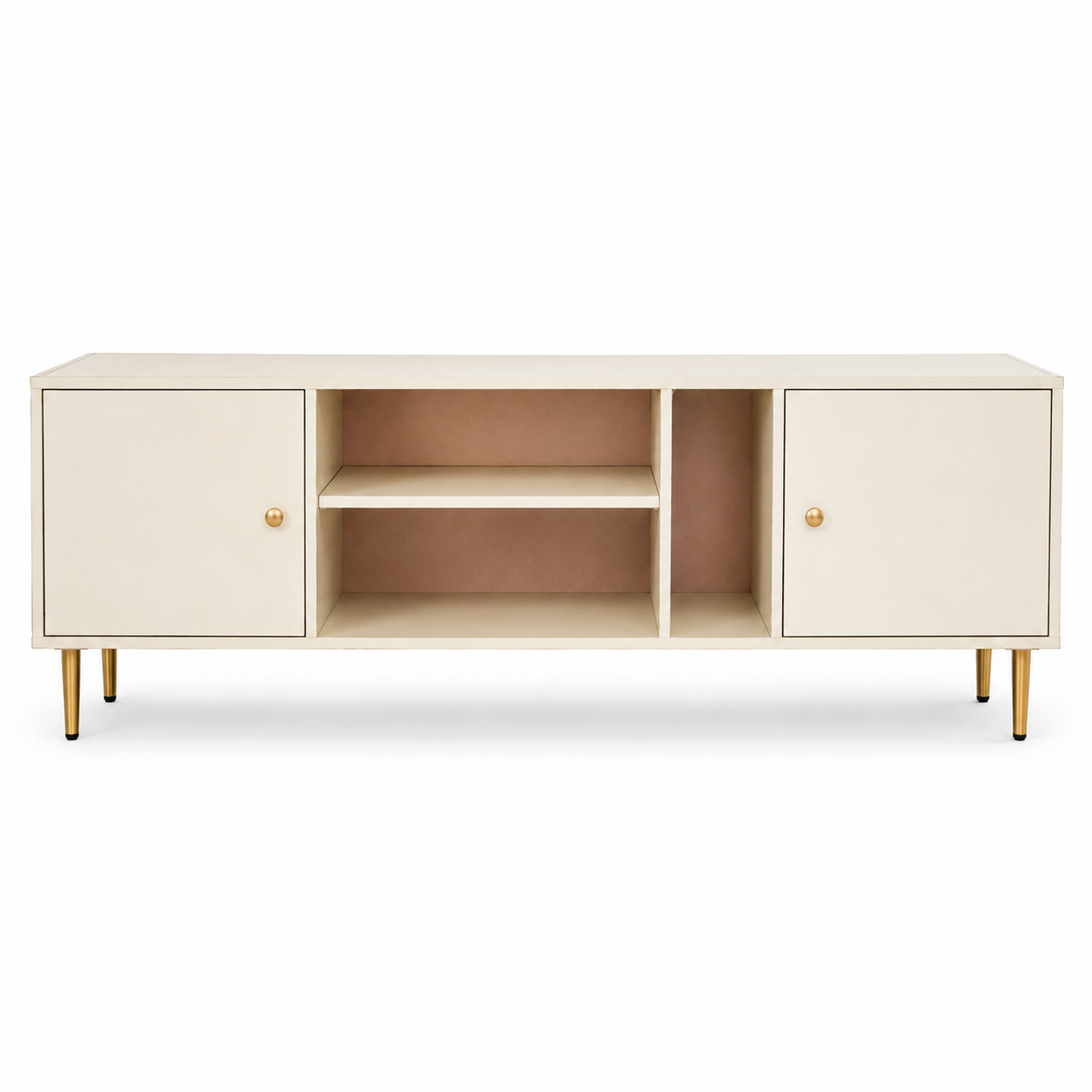 Aura Unit 1.5m TV Stand – cream finish with gold legs and knobs